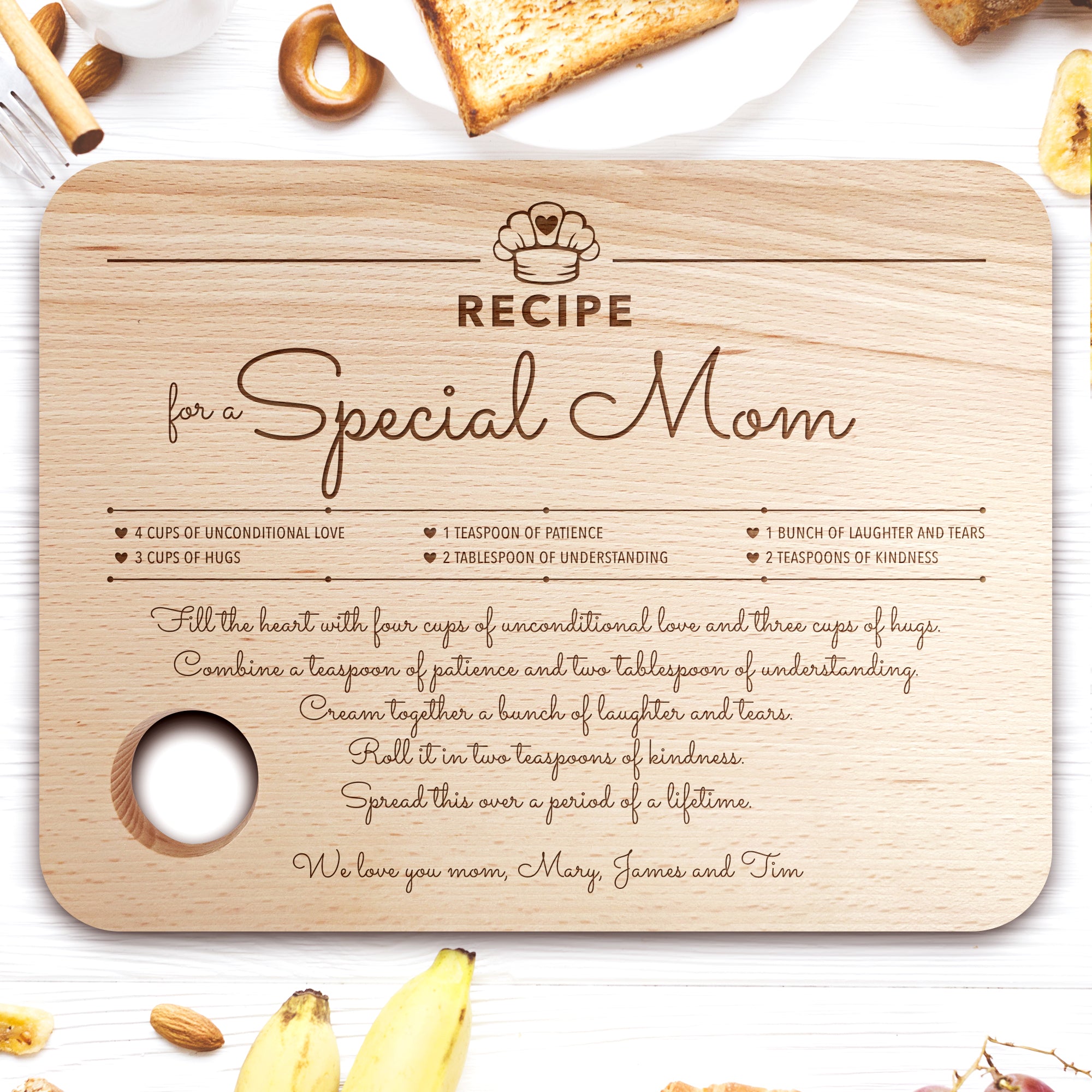 Personalized Chopping Board for Mom, Special Mom Recipe Cutting