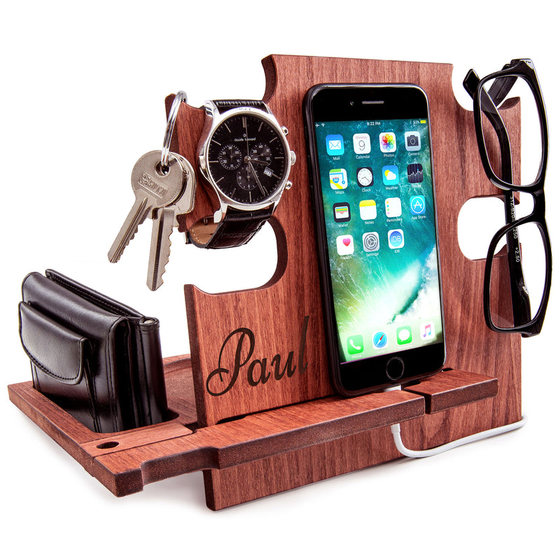 Personalizable Wooden Docking Station, Gift for Men