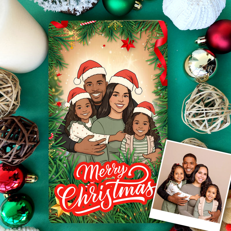 Personalized Christmas Cartoon Portrait on Wood, Custom Family Gift