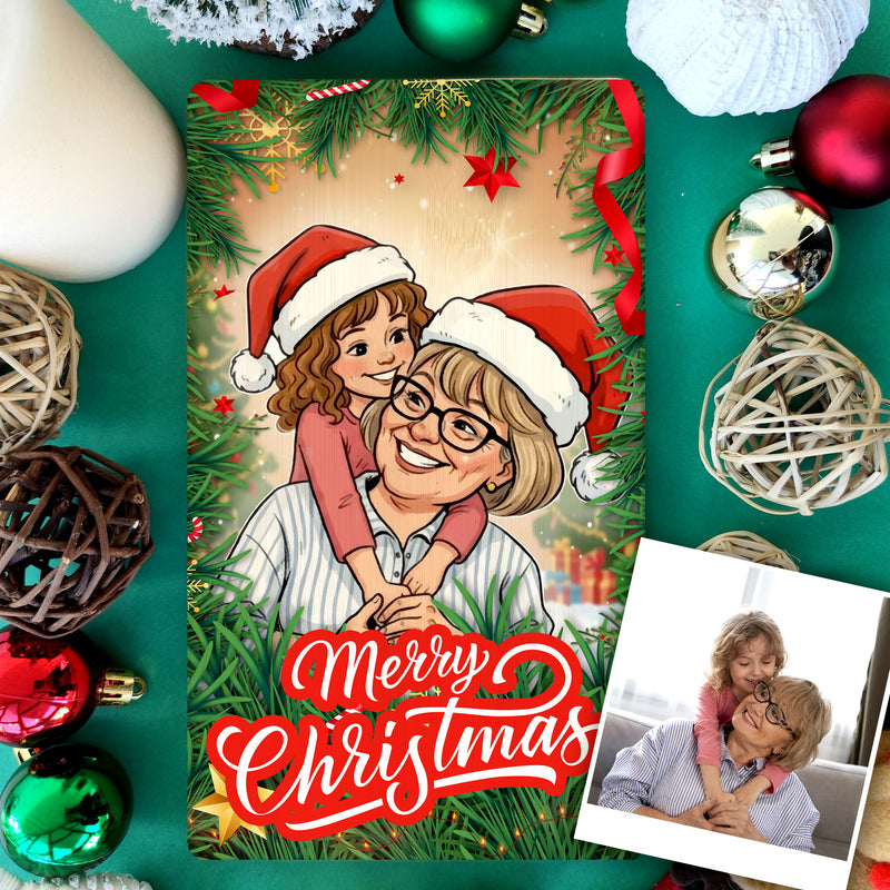 Personalized Christmas Cartoon Portrait on Wood, Custom Family Gift
