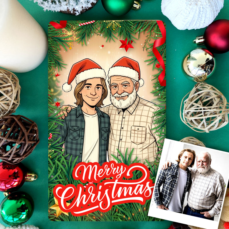 Personalized Christmas Cartoon Portrait on Wood, Custom Family Gift