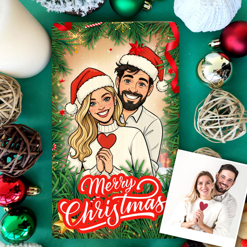 Personalized Christmas Cartoon Portrait on Wood, Custom Family Gift