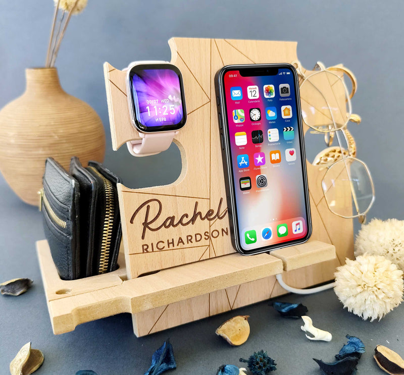 Personalizable Wooden Docking Station, Gift for Woman