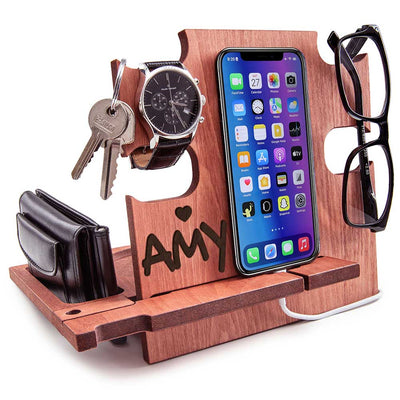 Cherry personalized phone holder with watch, glasses and engraved text, perfect mother's day gift idea for mum