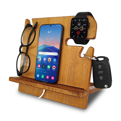 Walnut docking station holding personal items, personalized graduation gift for men