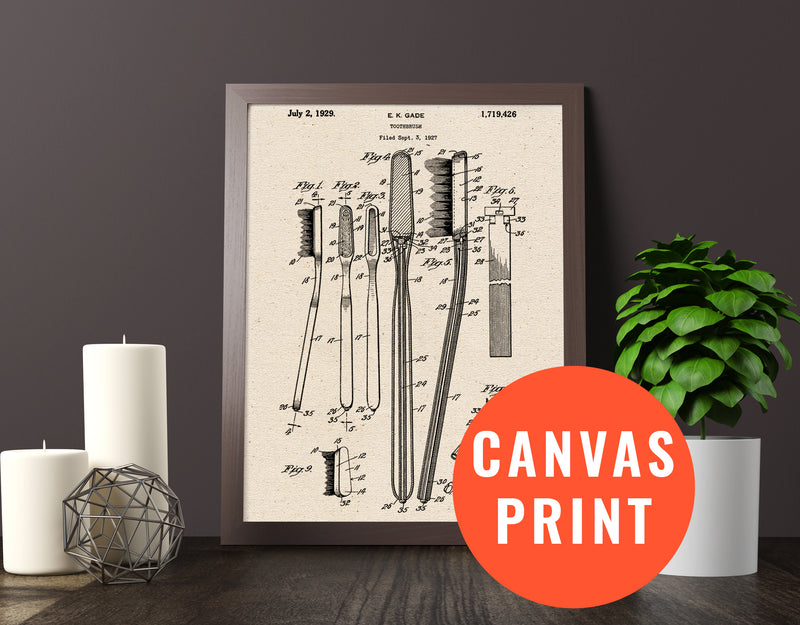 Toothbrush Patent Print on Canvas