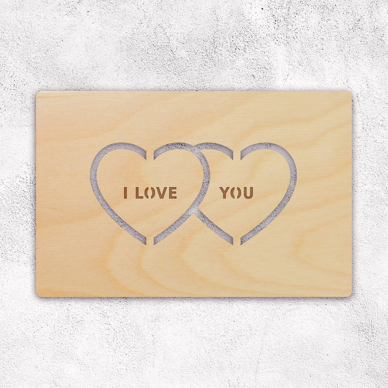 Wooden Greeting Card for Husband with I Love You and hearts