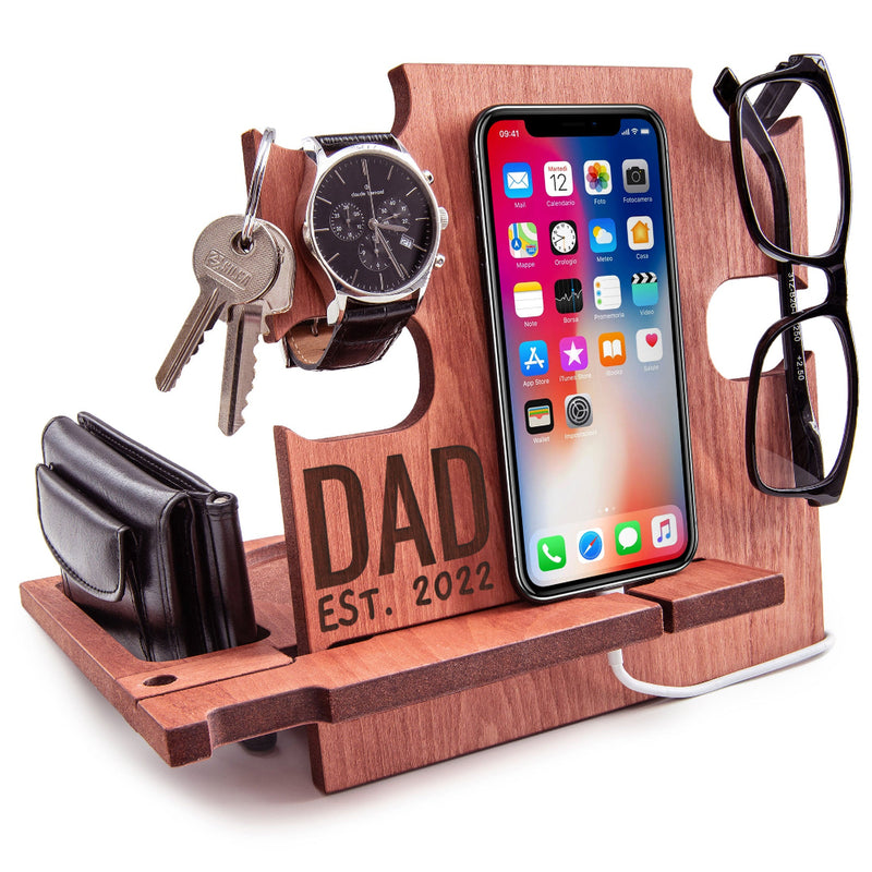 Cherry personalized docking station holding phone and wallet, perfect Father&