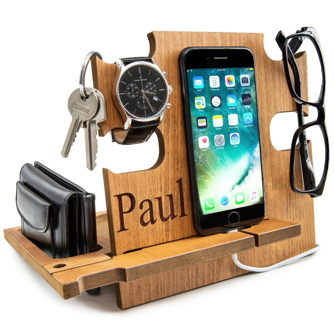 Docking Station Personalized Gift for Men, Birthday Gift for Men shops Husband Dad Him New Job Lawyer, Wood Desk Organizer Phone Stand